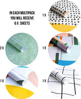 Designer Trendy Wrapping Paper Gift Wrap Multipack (6) x Sheets High Quality Kraft Folded Paper with Matching Tags - Geometric Art Design by The Doodle Factory 100% Recyclable Paper Made in The UK