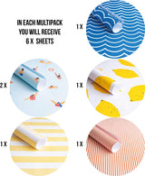 Designer Trendy Wrapping Paper Gift Wrap Multipack (6) x Sheets High Quality Kraft Folded Paper - Amalfi Coast Design by The Doodle Factory 100% Recyclable Paper Made in The UK