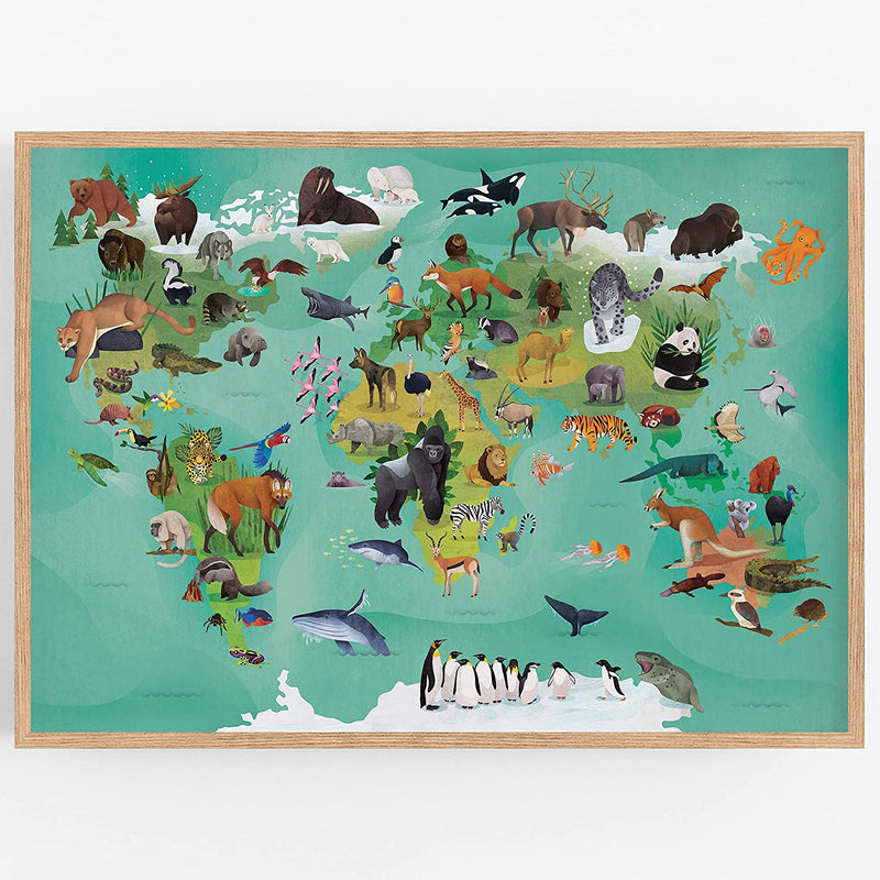 A World Map of Animals Art print by The Doodle Factory