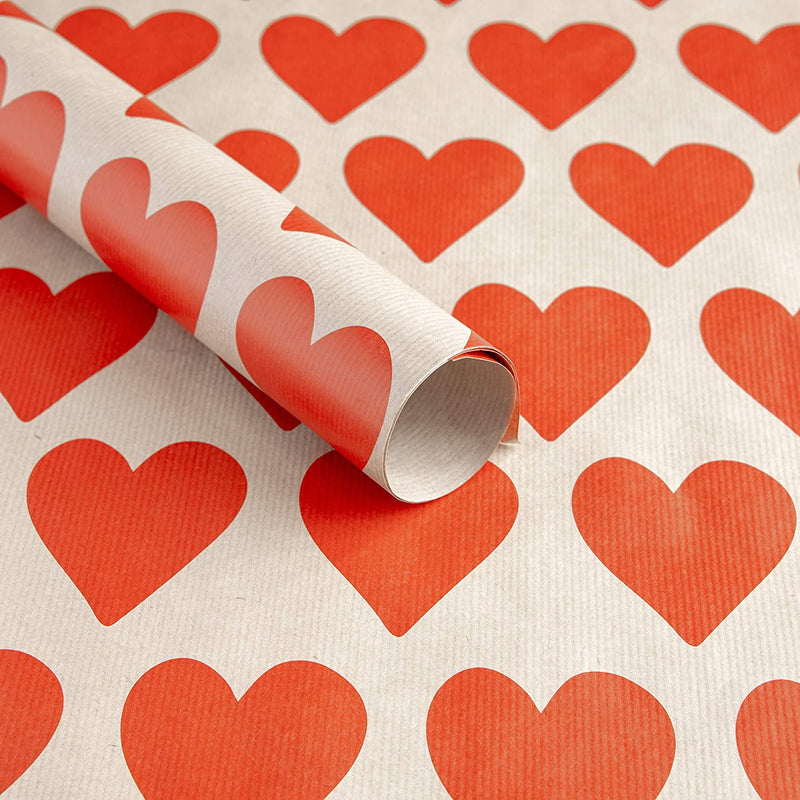 Christmas/Valentines Day/Anniversary Kraft Brown Wrapping Paper Multipack (6) x Sheets Premium Kraft Folded Paper - I Love You Heart Design by The Doodle Factory
