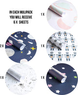 Fun Kids Space Milky Way Wrapping Paper Multipack (6) x Sheets High Quality Kraft Folded Paper - by The Doodle Factory 100% Recyclable Paper Made in The UK
