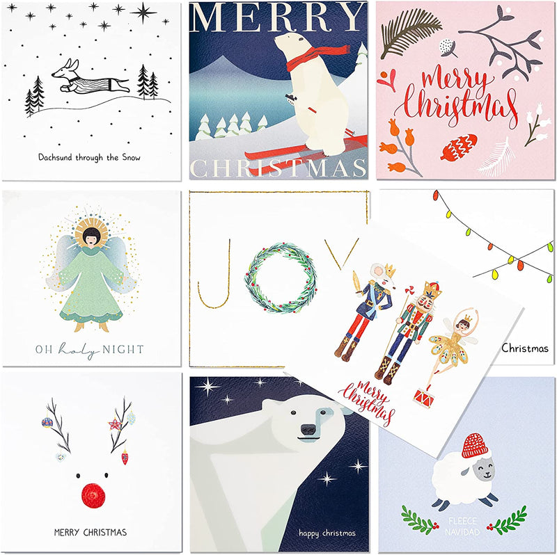 10 Unique Christmas Cards and Envelopes Multipack Box - Eco Friendly, Made in UK, 100% Recyclable - Designed for Women Men and Children by The Doodle Factory
