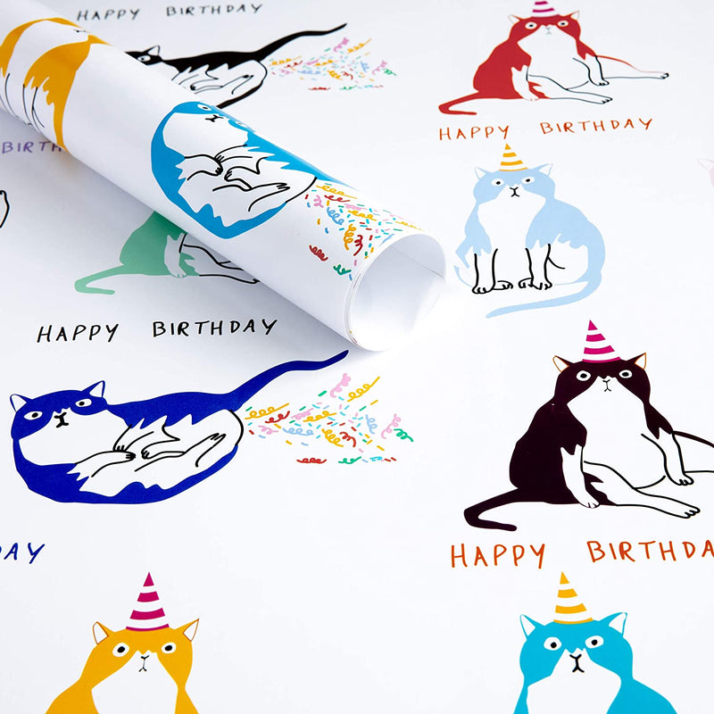 Gift Wrapping Paper Folded (6) Sheets Birthday Design 100% Recyclable Paper by The Doodle Factory