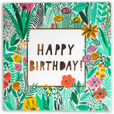Designer Trendy Individual Happy Birthday Card Green Floral Design with Copper Foil type by The Doodle Factory